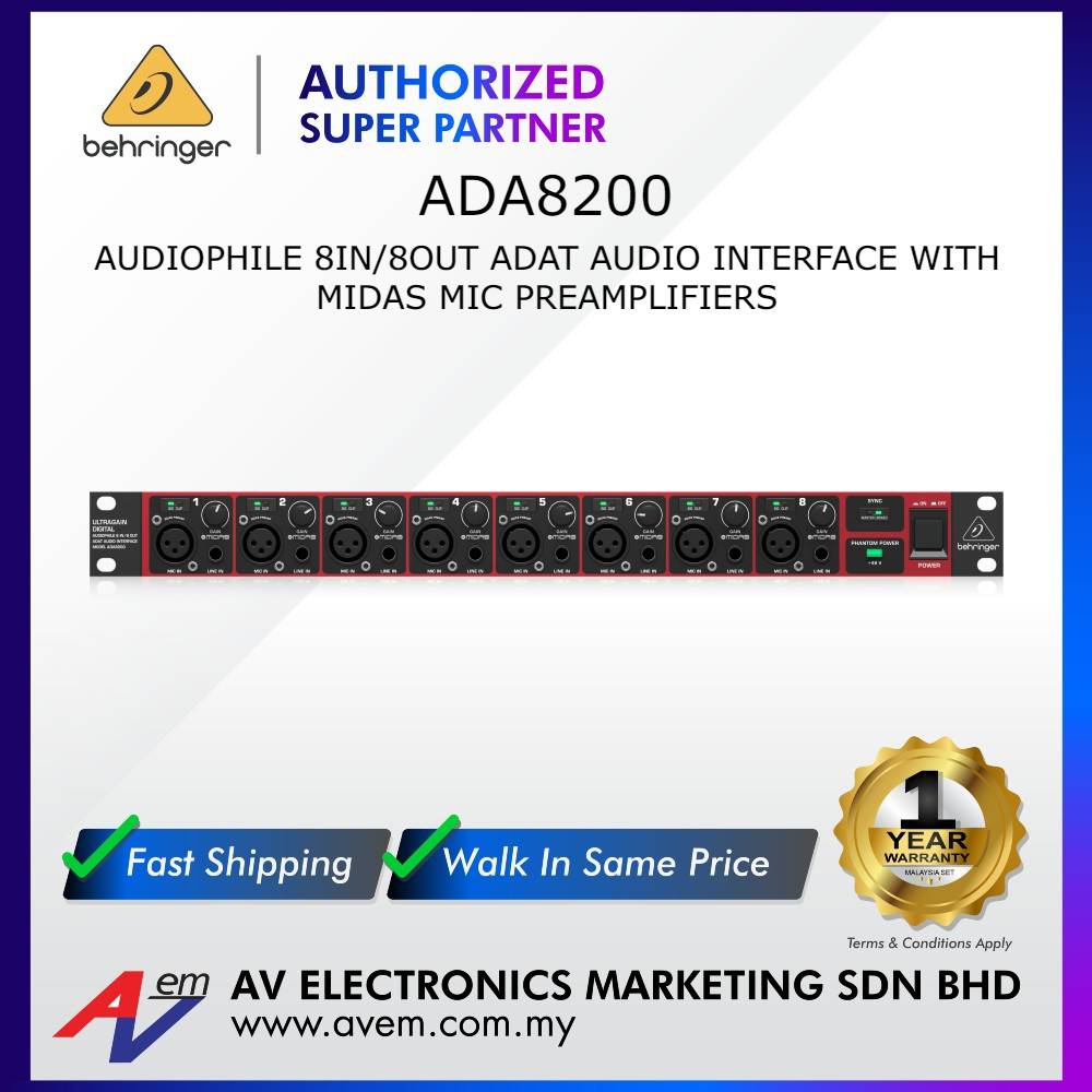 BEHRINGER ULTRAGAIN DIGITAL ADA8200 Audiophile 8 In/8 Out ADAT